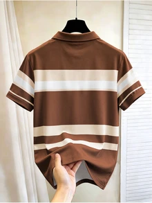 Manfinity Hypemode Men's Striped Contrast Color Button Half-Placket Short Sleeve Polo Shirt - Multicolor - View 2