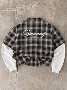 SWAVVY 男士格紋拼接二合一襯衫 - 黑色 - 查看 6