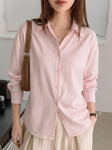 DAZY Women's Solid Color Casual Versatile Daily Wear Shirt Fall - Pink - View 6