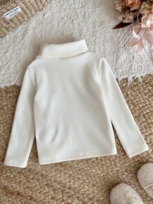 SHEIN 女嬰休閒百搭針織保暖內裡高領套頭上衣 - 白色 - 查看 3