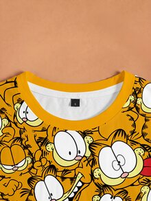 GARFIELD | SHEIN Women's All-Over Print Casual Versatile Daily Wear T-Shirt - White - View 3
