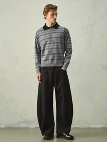 RONVEXI 男士條紋長袖 Polo 領休閒毛衣 - 彩色 - 查看 7