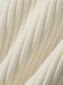 FRIFUL Sweater Kasual Wanita Lengan Panjang Kerah Tegak Warna Polos dengan Detail Ribbed - Putih - View 7