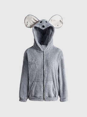 Giacca da donna regolare con motivo topo carino, in pile di agnello reversibile, stile punk street, eccentrico