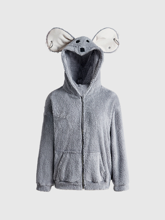 Veste régulière pour femmes, adorable souris, double face en polaire d'agneau, style punk de rue, excentrique