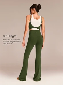 GLOWMODE 35" FeatherFit™ Go Groove Ultra Long Flare Leggings Low Impact Yoga Pilates Studio Daily Casual Wear Spring Summer - Army Green - View 2