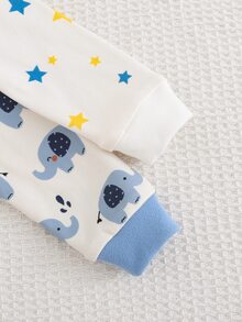 Cozy Pixies 新生兒嬰兒睡衣 卡通大象圖案 針織圓領長袖連身衣與長褲 2件套居家服 - 藍色 - 查看 6