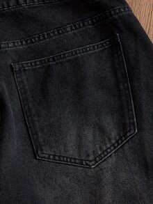 SWAVVY Men's Five-Point Star Frayed Patchwork Wide Leg Jeans - Black - View 5
