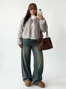 Comfortcana Plus Size Women's Winter Fashion Faux Fur Coat - Khaki - View 9