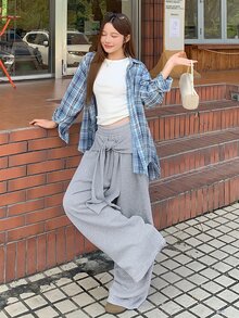 DAZY Women's Loose Spring/Summer Tie-Up Casual Sweatpants Fall - Grey - View 6