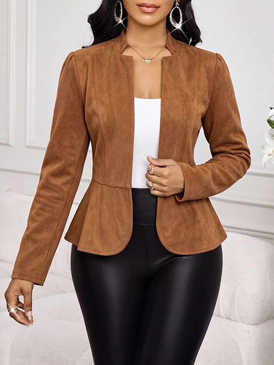 SHEIN Lady Women's Solid Color Long Sleeve Open Front Elegant Regular Fit Jacket - Yellow - View 1