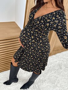 SHEIN Maternity Ditsy Floral Deep V-Neck Dress Fall - Multicolor - View 7
