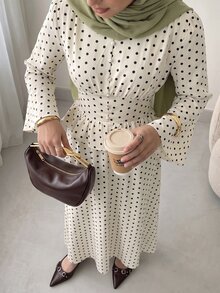 Solavon 女款波點圖案長袖襯衫與裙子優雅兩件套 - 彩色 - 查看 3