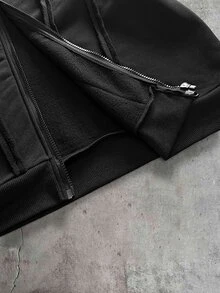 AXEPEAK American Style Black Fur Collar Sweatshirt Men's Niche Design Slim Fit Short Sweatshirt Hooded Jacket - Black - View 7