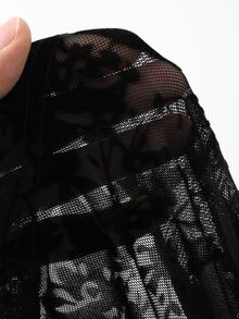 Dazy Plus Plus Size Black Flocked Fabric Off-Shoulder Tie-Front Top, Long Sleeve T-Shirt For Wedding, Party, Vacation, Sexy Style - Black - View 3