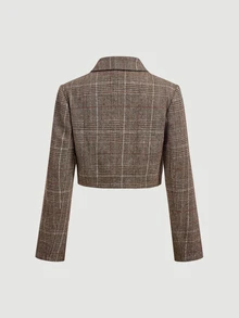 SHEIN MOD Vintage Plaid Cropped Blazer & Asymmetrical Shorts Suit Set - Multicolor - View 6