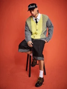 ROMWE MEN Men's Colorblock Casual Versatile Daily Wear Cardigan - Multicolor - View 9
