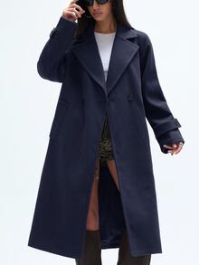 Aveloria GENKIRA 女款秋冬新款寬鬆版型柔軟羊毛混紡外套夾克，優雅風格 - 藏蓝色 - 查看 6