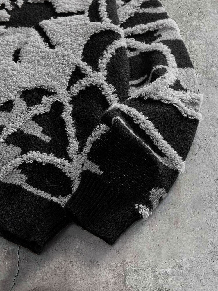 AXEPEAK Men's Casual Crew Neck Pattern Sweater - Black - View 4