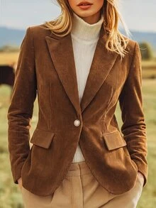 EMERY ROSE Autumn/Winter Corduroy Blazer Jacket - Brown - View 1
