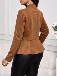 SHEIN Lady Women's Solid Color Long Sleeve Open Front Elegant Regular Fit Jacket - Yellow - View 2