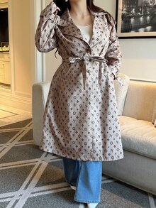 Vibekara 大尺碼女款休閒通勤優雅印花梭織長袖秋季風衣外套 - 彩色 - 查看 6