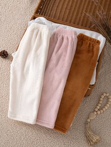 SHEIN 3件組女嬰0-3歲純色柔軟抓絨休閒長褲，百搭百搭款，柔軟面料，適合日常外出，滿足多種搭配需求 - 彩色 - 查看 8
