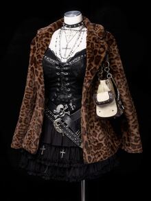 Sunspun Fashionable Leopard Print Mid-Length Faux Fur Jacket Women's Coat Winter - Brown - View 5