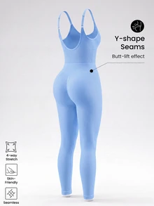 SHEIN Velisys 2件組女款無縫羅紋U背性感提臀運動連身衣，緊身肩帶連身內衣，適合瑜珈、健身、跑步與休閒穿著 - 彩色 - 查看 2
