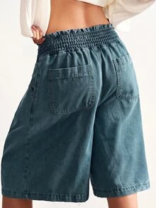 Bohemela Women's Drawstring Waist Pocket Loose Wide Leg Shorts - Medium Wash - View 2