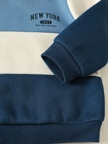 SHEIN 男嬰字母印花針織柔軟圓領長袖套頭衛衣與鬆緊腰長褲兩件套 - 彩色 - 查看 5