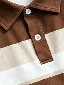 Manfinity Hypemode Men's Striped Contrast Color Button Half-Placket Short Sleeve Polo Shirt - Multicolor - View 5