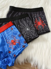 SHEIN 小男孩 4件組 小男孩四角內褲 男童嬰兒內褲 蜘蛛圖案 - 彩色 - 查看 6