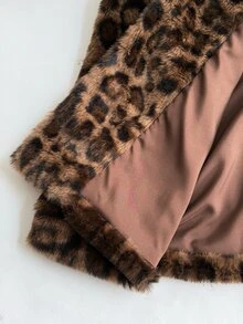 Sunspun Fashionable Leopard Print Mid-Length Faux Fur Jacket Women's Coat Winter - Brown - View 8