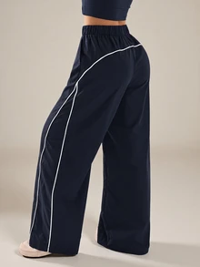 SHEIN PETITE Women's Autumn/Winter Street Style Vintage Holiday Outing Back To School Basic Black Wide Leg Pants, Essential For Daily Wear - Navy Blue - View 2