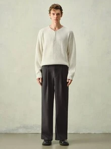 RONVEXI Men's Autumn/Winter Casual Versatile Solid Color Sweater - Beige - View 5