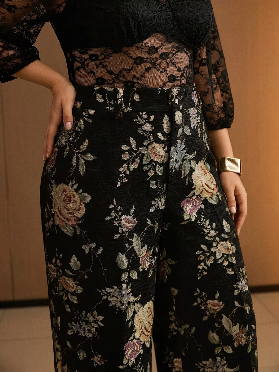 MOTF PREMIUM WOMEN'S PLUS SIZE FLORAL PATTERN WIDE LEG SUIT PANTS - Multicolor - View 2