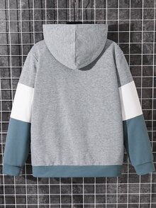 SHEIN 青少年男孩休閒字母圖案拼色連帽衛衣，適合秋冬返校季 - 彩色 - 查看 3