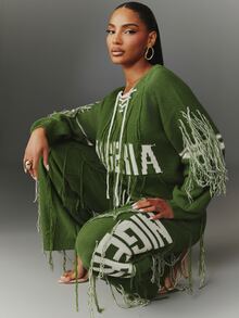 NYA SZN Sweater Lengan Panjang Bergaris Rumbai "Nigeria" Gym Perjalanan Athleisure Nyaman Olahraga Chic Kasual Festival Lucu Liburan Longgar Hijau Musim Gugur Musim Dingin - Hijau - View 3