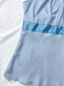 IslaSuriya 夏季休閒波點抓皺背心上衣 - 淺藍色 - 查看 5