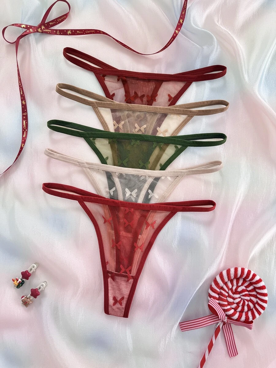 Eraneu 5pcs Christmas Butterfly Lace Colorful Thongs - Multicolor - View 1