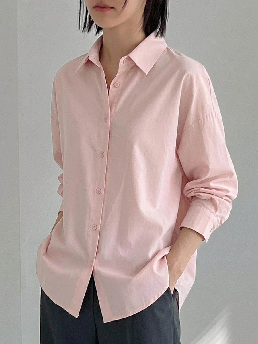 DAZY Women's Solid Color Casual Versatile Daily Wear Shirt Fall - Pink - View 1