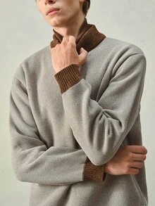 RONVEXI Men's Solid Color Thermal Lined Button Front Knit Pullover Sweater - Beige - View 8