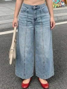 Dazy Plus Loose Wide Leg Denim Jeans With Split Line Slimming Street Casual Versatile Ankle Length Spring Autumn - Light Wash - View 7