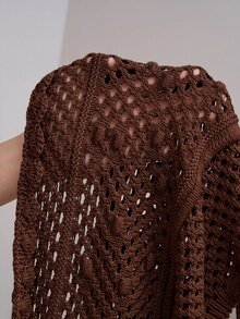 Comfortcana 大尺碼女款大網眼鏤空繫帶針織背心上衣 - 棕色 - 查看 7