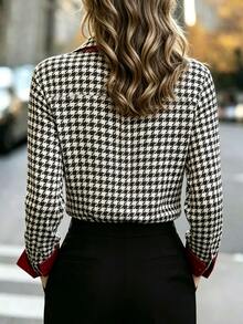 Balvessa Women's Houndstooth Long Sleeve Single-Breasted Casual Shirt - Multicolor - View 2