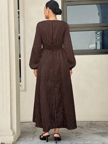 MaterniWear Maternity Fashion Commuter Striped Dress Fall - Coffee - View 7