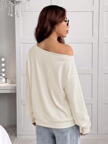 SHEIN EZwear 女款時尚不對稱肩花卉印花休閒衛衣，適合度假穿著 - 彩色 - 查看 2