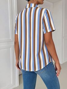 Trelyra Casual White Short Sleeve Slim Fit Collared Pocket Shirt For Women - Brown - View 2