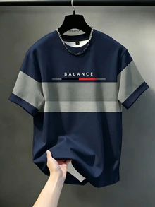 Manfinity Homme Dark Skull Print Top, Gothic Style Men's Fashionable Round Neck T-Shirt, Men's Top - Navy Blue - View 1